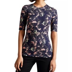 Ted Baker London Jazaa Floral Print Crew Neck Top Navy New NWT UK size 3 / US 8
